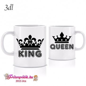 Egyedi gyártású King Queen bögrék, koronával