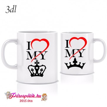 Egyedi gyártású King Queen bögrék szív-korona