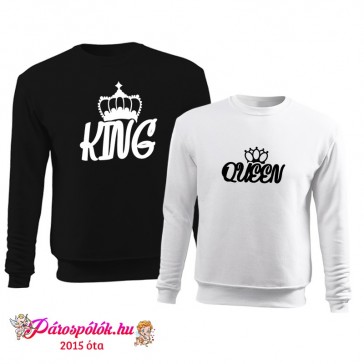 Egyedi gyártású King Queen páros pulóver, fekete-fehér