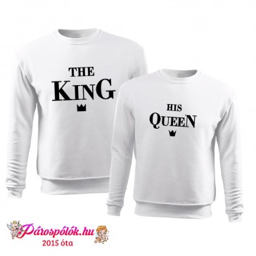 Egyedi gyártású King Queen páros pulóver, fehér