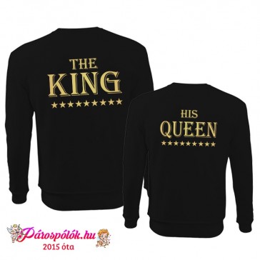 Egyedi gyártású King Queen páros pulóver, arany minta csillagokkal