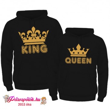 Egyedi gyártású Fekete CLASSIC King Queen kapucnis pulóverek, arany mintával
