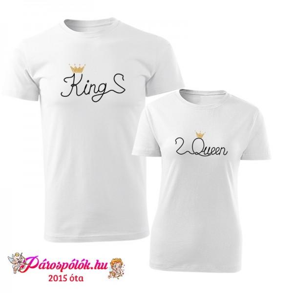 Egyedi gyártású King Queen fehér pólók, rajzos2