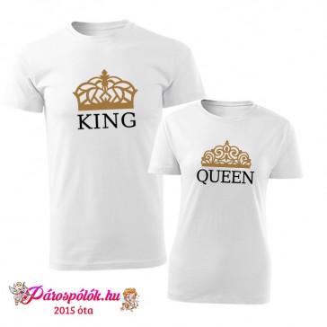 Egyedi gyártású King Queen korona páros pólók, arany és fekete mintával