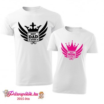 Egyedi gyártású Best Dad Mom Ever szárnymintás családi pólók